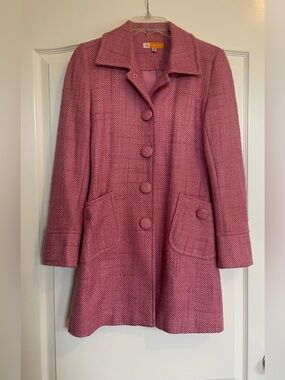 Tulle Rose-Pink Textured Button Pea Coat